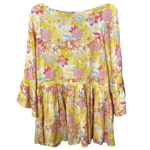 TORRID Plus Size 1X Baby Doll Top Yellow floral Ruffle Blouse - Picture 5 of 11